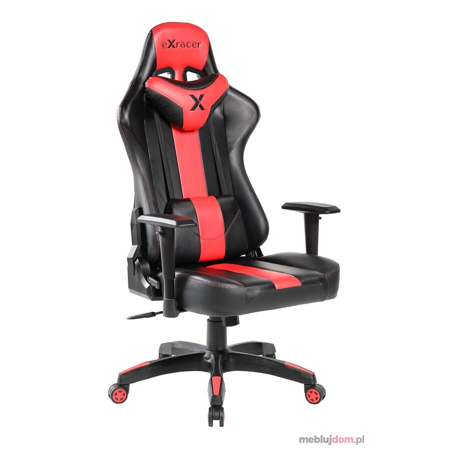 Fotel obrotowy gamingowy FB20-FX czarno-czerwony tapicerowany ekoskórą
