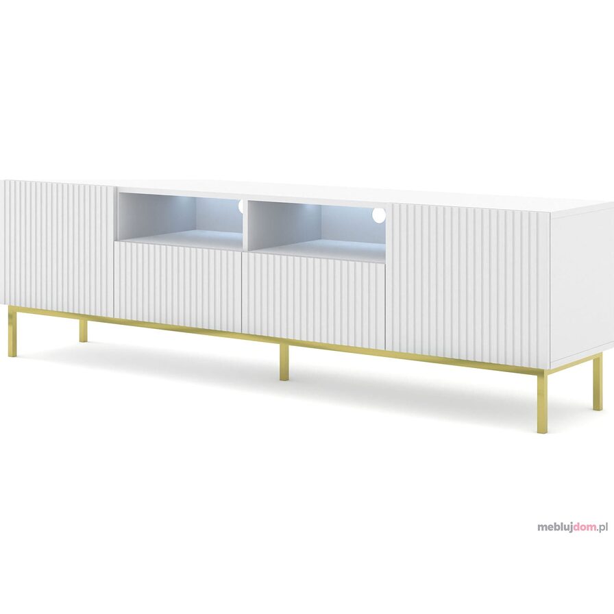 Szafka RTV RAVENNA 200 MAT GOLD FRAME - Biała