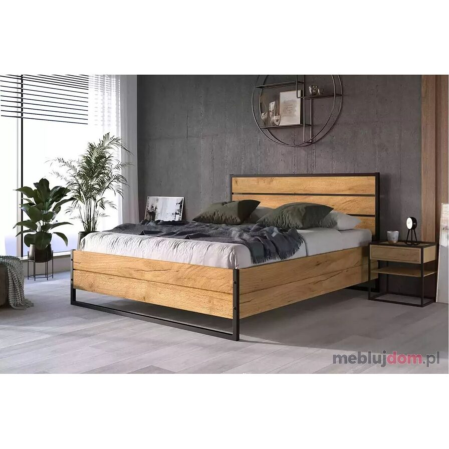 Łóżko sypialniane LOFT 140X200 z pojemnikiem, z drewna dębowego