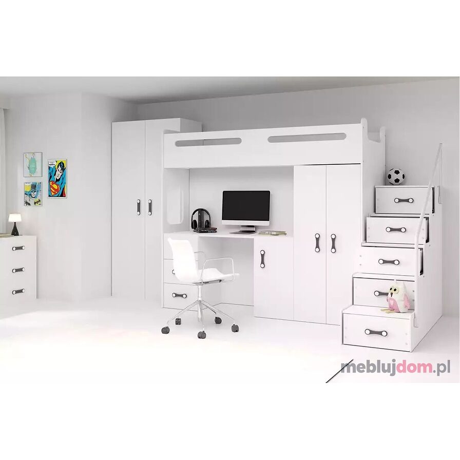 Łóżko młodzieżowe pojedyncze MAX 4 80X200 z biurkiem, białe