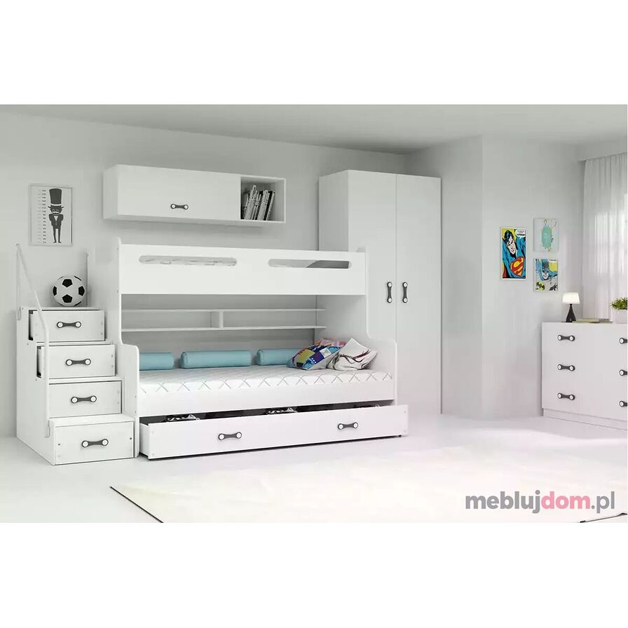 Łóżko młodzieżowe piętrowe MAX 3 120X200 z szufladą, białe