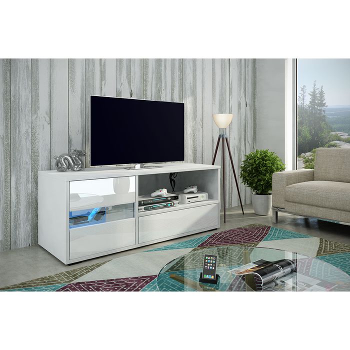 Szafka RTV GLOBAL 1 (Biały + biały połysk)