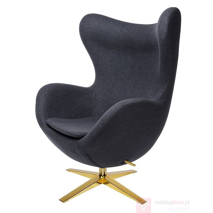 Fotel EGG SZEROKI GOLD ciemny szary przodem