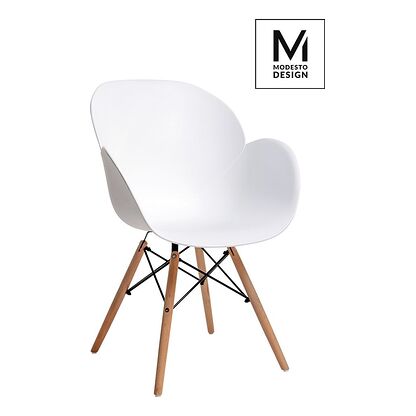 Fotel FLOWER WOOD biały / buk przodem