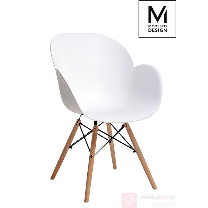 Fotel FLOWER WOOD biały / buk przodem