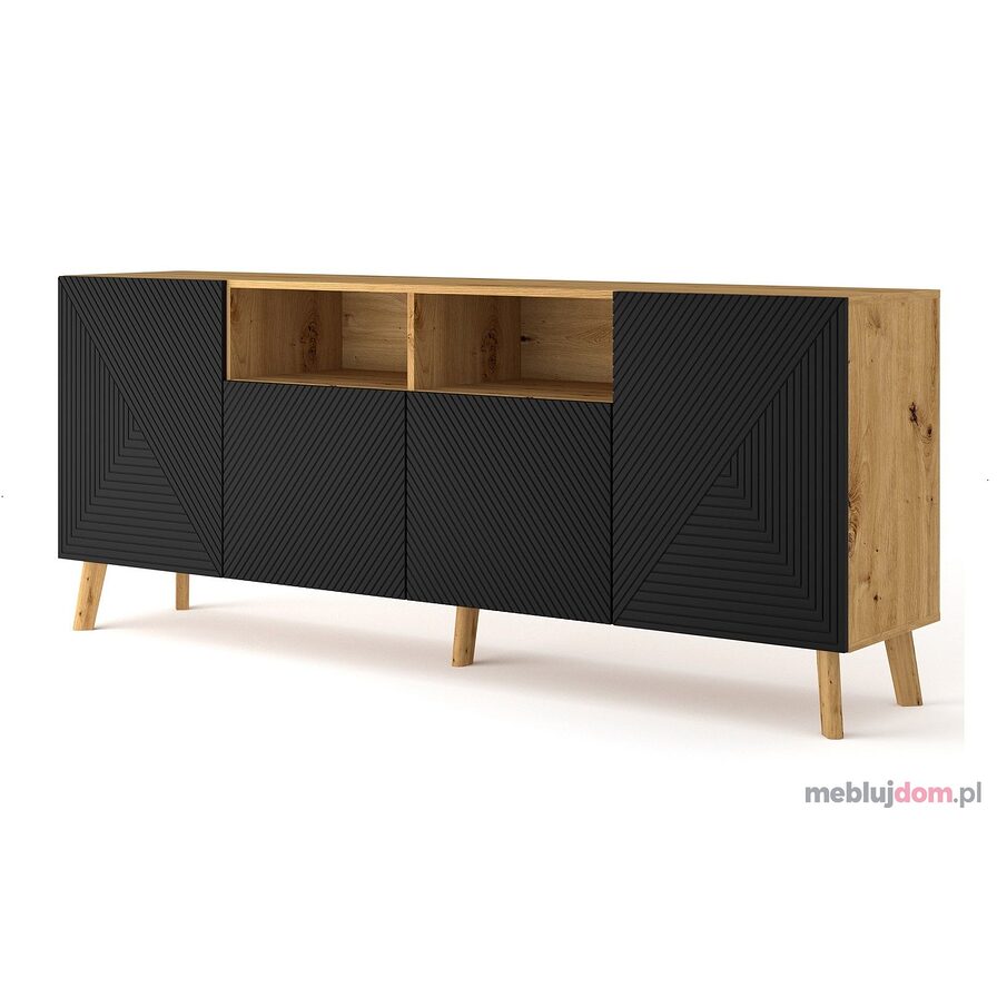 Komoda LEXI 195 Dąb Artisan + Czarny Mat 