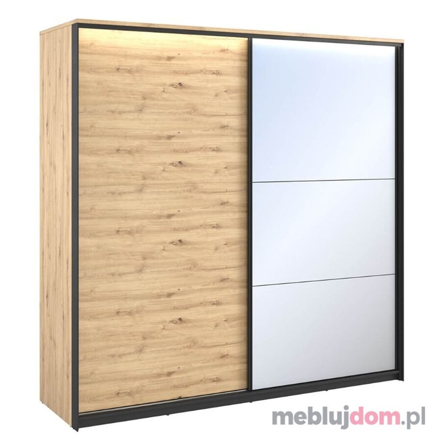 Szafa przesuwna 2d QUANT QS-01 dąb artisan z lustrem i oświetleniem LED